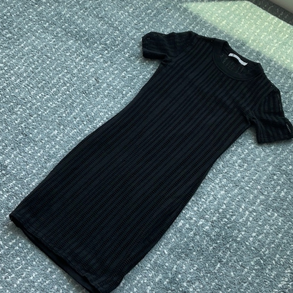 T by Alexander Wang Charcoal Open-Knit Dress